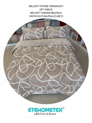 ETE HOMETEX ÇİFT KİŞİLİK LÜX WELSOFT YORGAN SETİ 195X215CM MİX BEJ 8696474232092